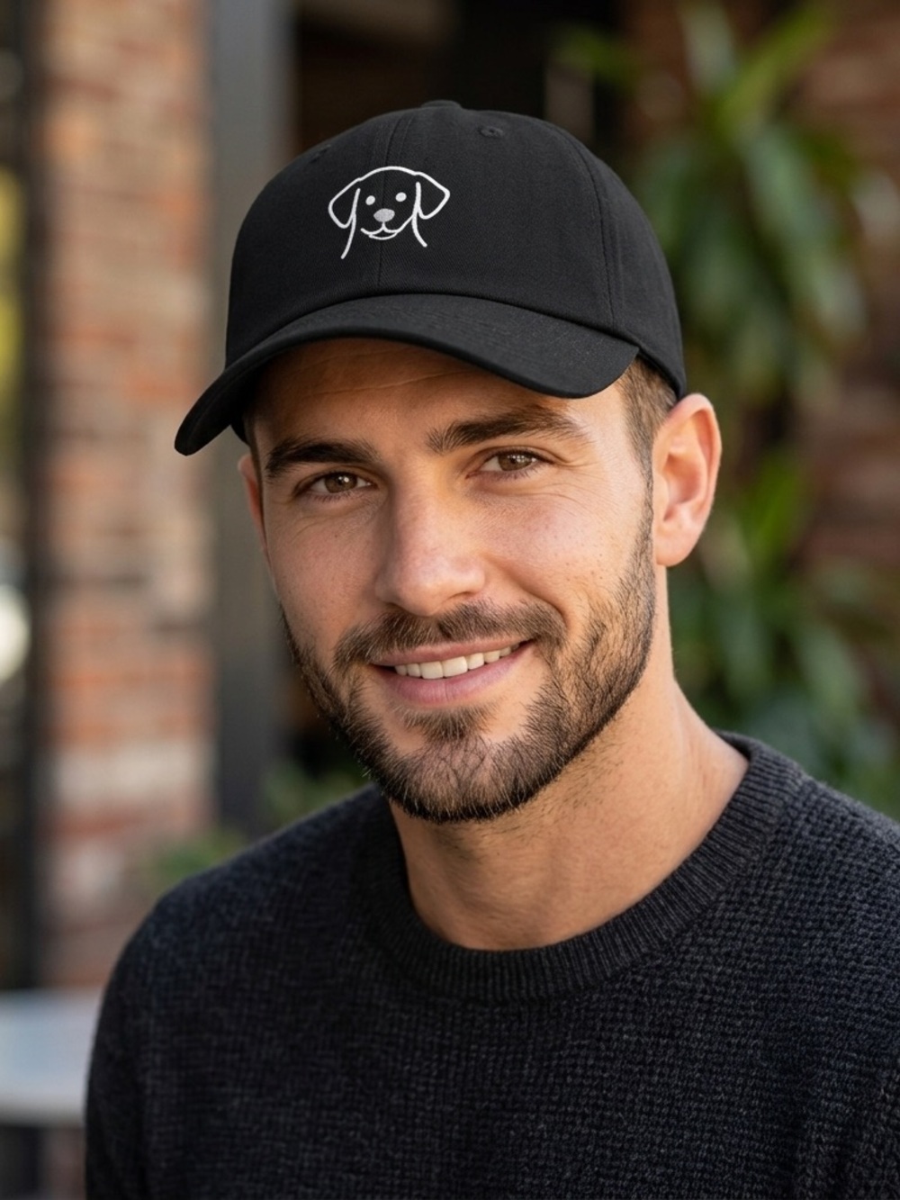 Black Dog Embroidered Hat Minimalist Puppy Baseball Cap Adjustable Unisex Cute!!